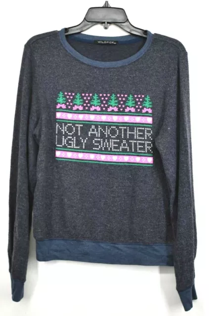 Wildfox Womens Blue Crew Neck Sweet Stitch Ugly Sweater Brushed Knit Pullover XS