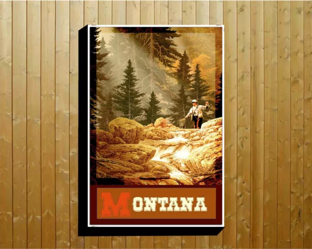Trout Fishing In Montana Travel Poster, Canvas Wrap Framed, Metal Tin Sign Cards 2