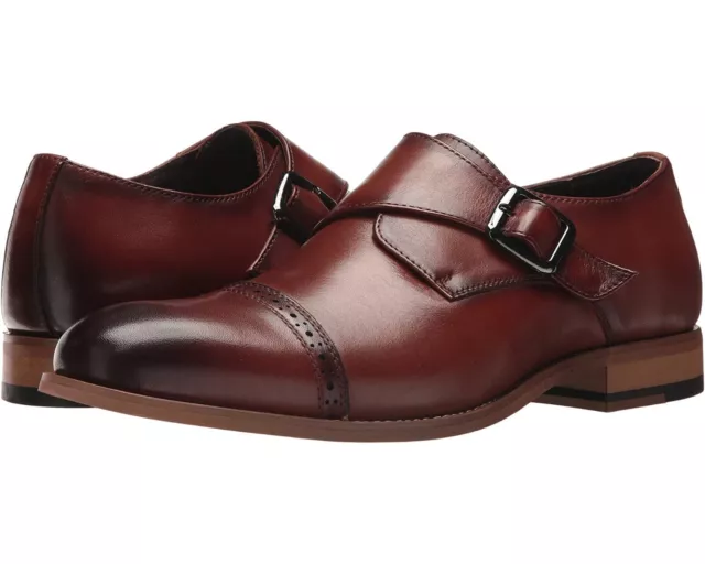 Men Shoes Stacy Adams DESMOND Leather Cap Toe Monk Strap Loafer 25162-221 COGNAC