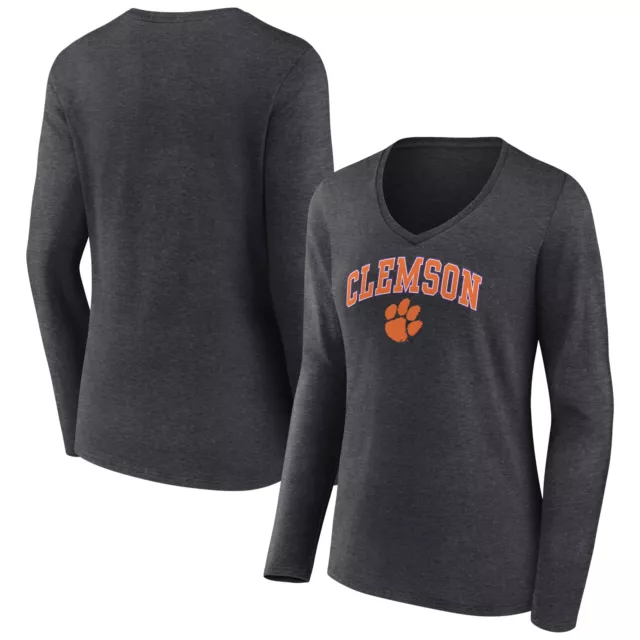 Women's Fanatics Branded Charcoal Clemson Tigers Campus Long Sleeve V-Neck