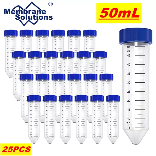 Conical Centrifuge Tubes 50mL, 25Pcs Sterile Polypropylene Leak-Proof Screw Caps