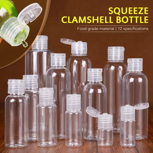 10-200ml Empty Clear Plastic Bottles Travel Caps for Hand Gels & Lotion UK