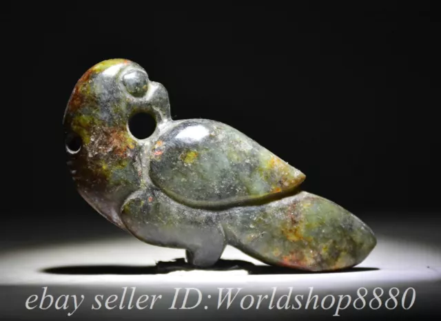 3" Chinese Hongshan Culture Old Jade Carved Eagle Bird Statue Pendant