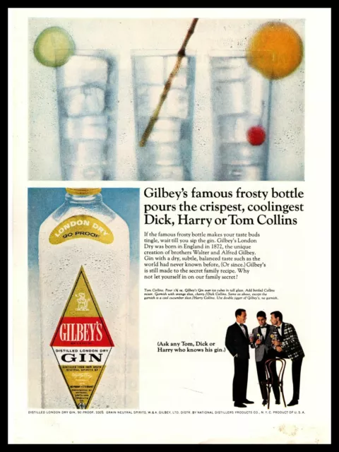 1966 Gilbey's Gin Tom Collins Drink "Ask Any Tom Dick Or Harry" Vintage Print Ad