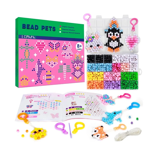 LORHAKI Bead Pets Kit, Art Craft Gift for Kids, Bead Animals Keychain Kit, Be...