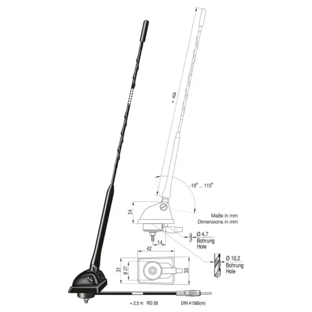 Attb 3940.51 Flex-Dachgelenkantenne Am, Fm, DAB Parafango, Antenna Tetto