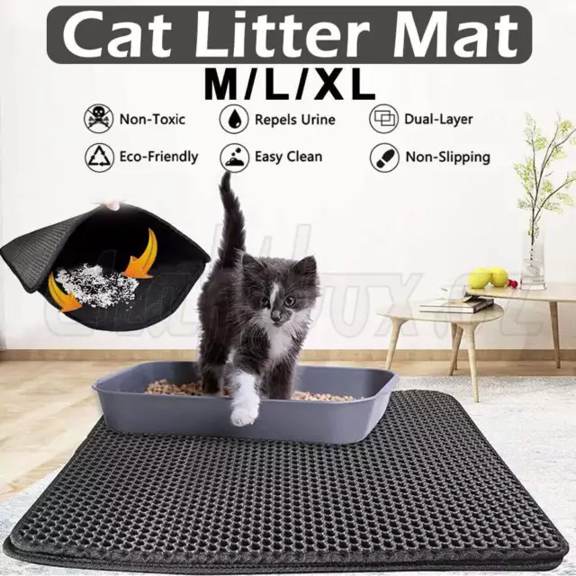 Cat Litter Trapping Mat Double-Layer Honeycomb Design Foldable Tray Trap Pad AU