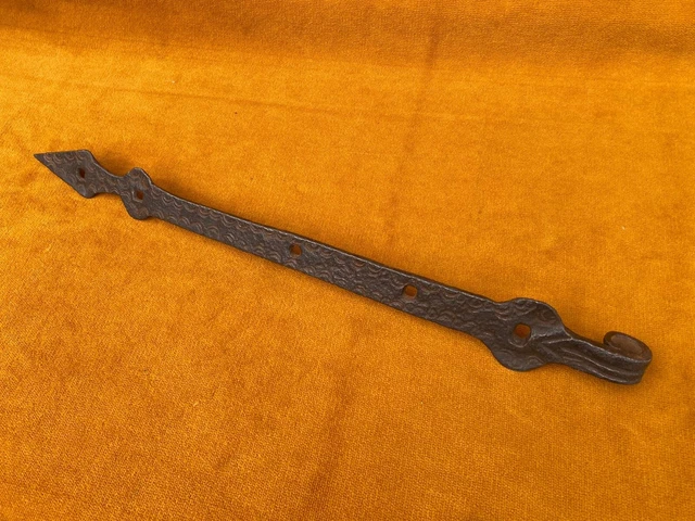 Wonderful Ornate Antique Barn Door Strap Hinge Hand Forged 25" 2