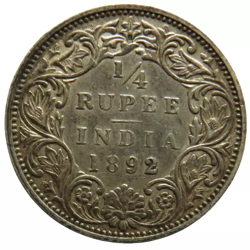 1892 Königin Victoria Indien Silbermünze 1/4 Rupie