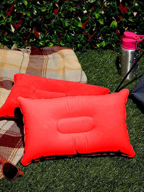 Air Pillow Inflatable Cushion Portable Head Rest Compact Travel Camping w/ Pouch