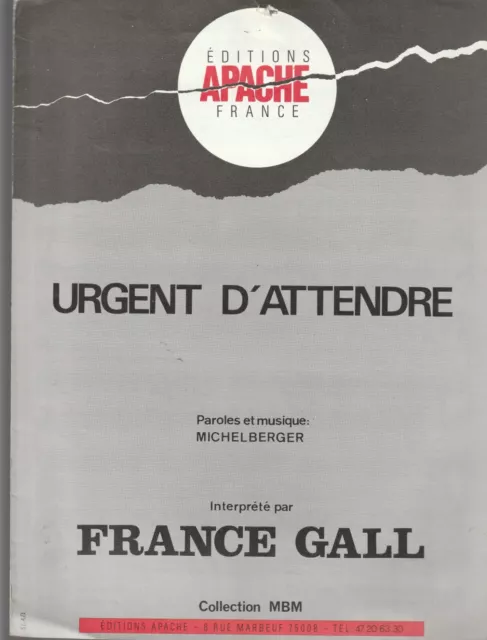 Partition France Gall Berger "Urgent d'attendre" 21/3628