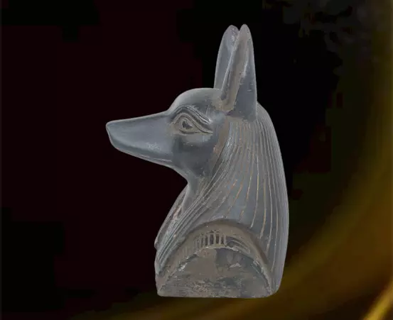 Rara statua antica egiziana della testa di Anubi, dio dei morti nel mito... 2