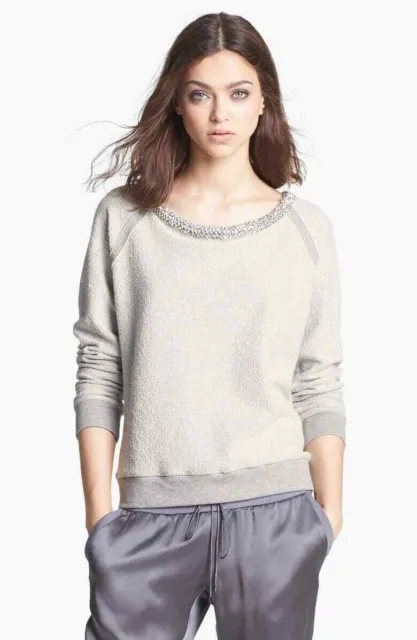 Haute Hippie Embellished Neck Sweatshirt Top $395.00 Size XS