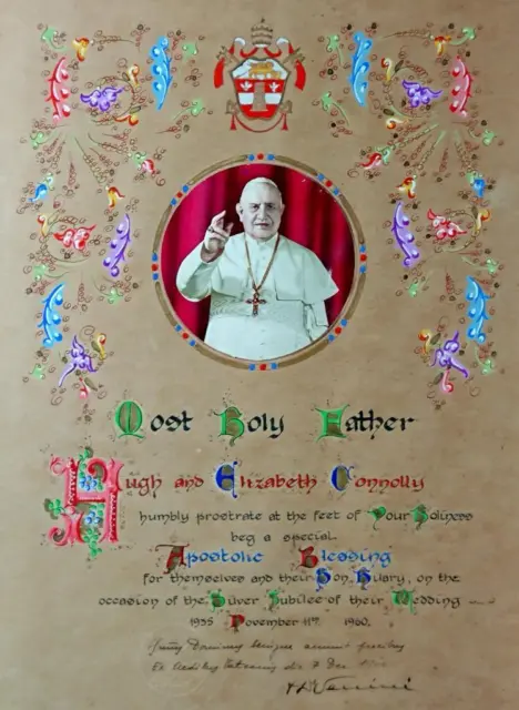 Catholic Christian Apostolic Blessing Painting 1960 Pope John XXIII Framed