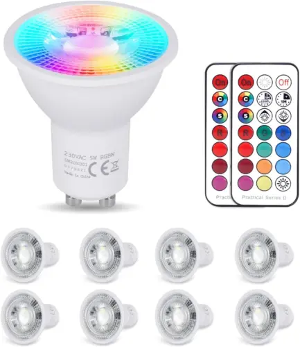 YAYZA! GU10 LED Light Bulbs 5W, 8 Count (Pack of 1), Gu10 Rgb + Cool White