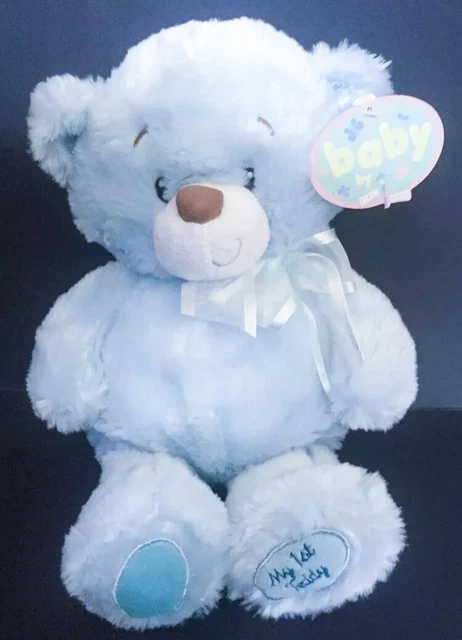 First & Main My 1st Teddy Bear Blue Plush Lovey Stuffed Animal Embroidered Eyes