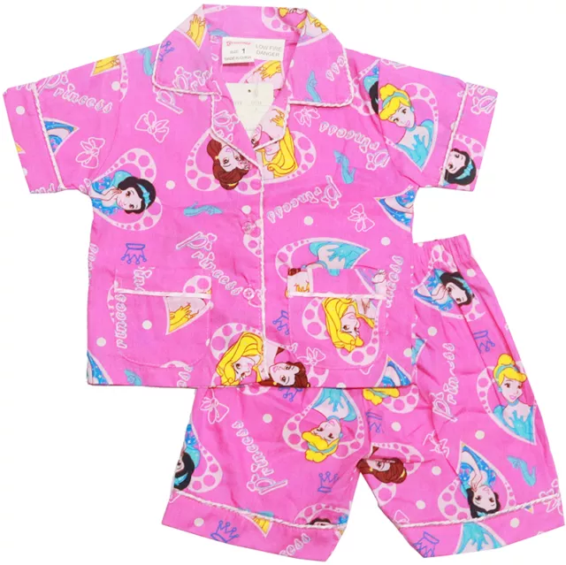 New Sz 1-8 Kids Summer Girls Pyjamas Button Princess Sleepwear Nighties Pjs Tee