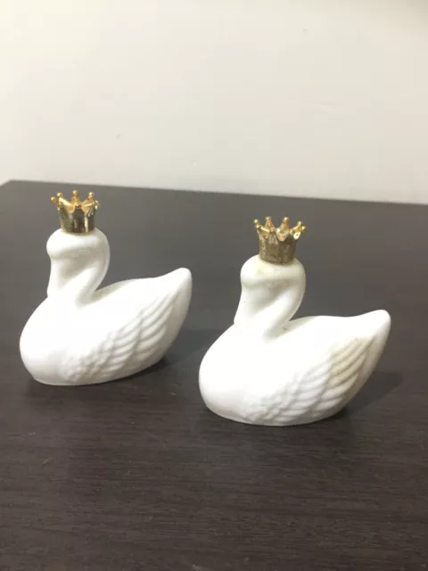 2x vintage avon after shave / perfume bottle white swan with gold crown