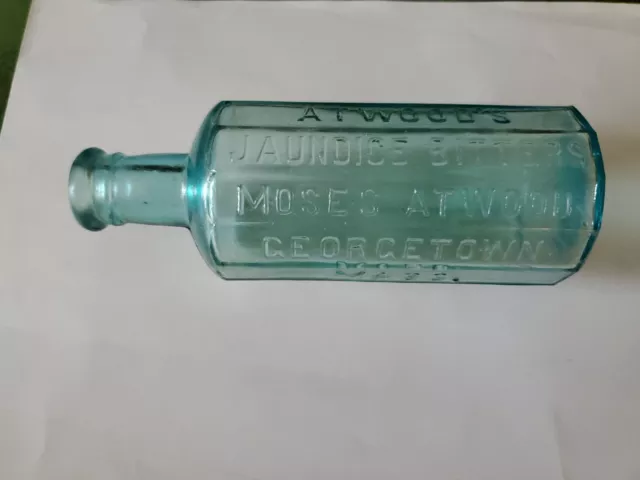 Antique Atwoods Jaundice Bitters Moses Atwood Georgetown Mass Blue Glass Bottle