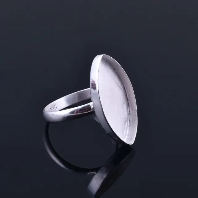 925 Sterling Silver Marquise Blank Bezel Cup Stone Setting Ring Supplies