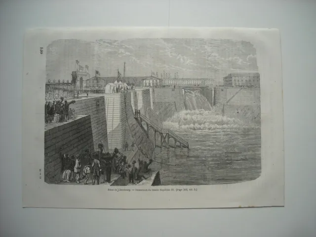 Gravure 1864. Fetes De Cherbourg. Immersion Du Bassin Napoleon Iii.