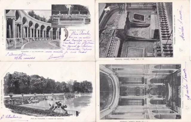 Lot de 4 cartes postales anciennes postcards VERSAILLES timbrées 1 ct noir 1900