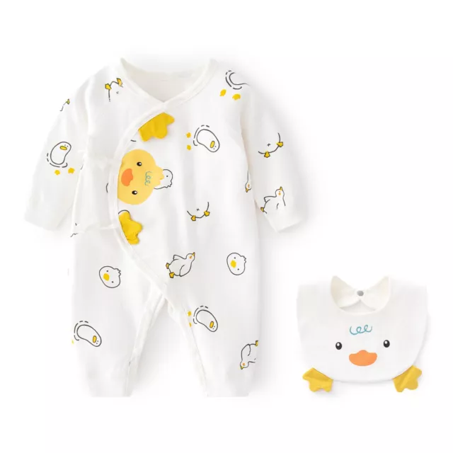 Newborn Infant Baby Boy Girl Kids Cotton Romper with Matched Bib Outfit