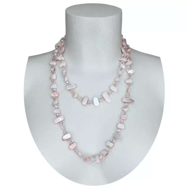 Rosa chiaro Collana Lunga Madreperla,perle,pietre Dure,cristalli da donna M/43