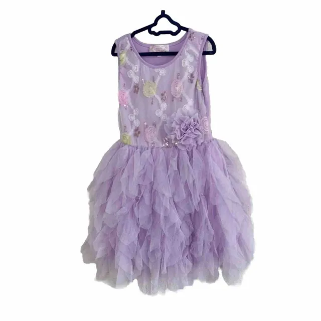 Popatu Girls 5/6 Sleeveless Ballerina Dress Lavender Tutu  Ruffle  W/ Headband