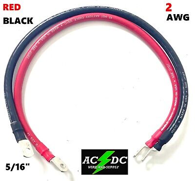 2 AWG Gauge  5/16" Lug Battery Cable Inverter Cables Solar, RV, Car, Golf