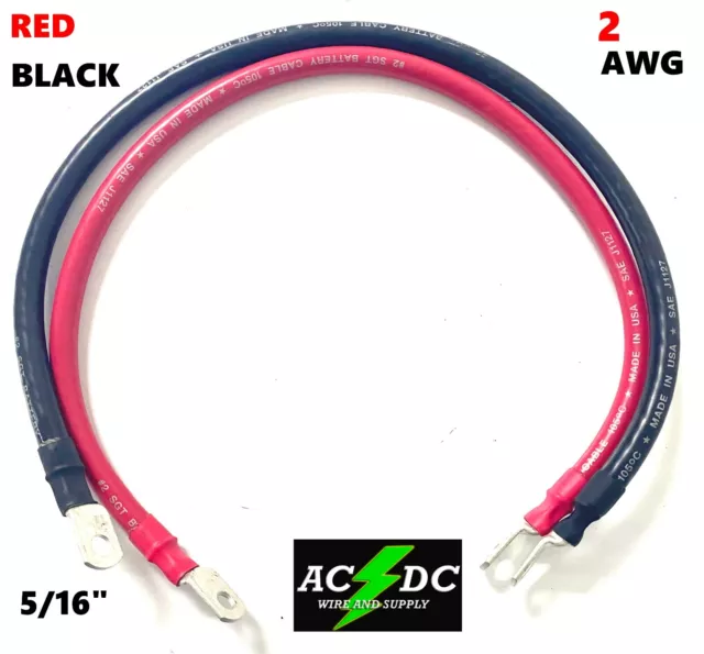2 AWG Gauge  5/16" Lug Battery Cable Inverter Cables Solar, RV, Car, Golf