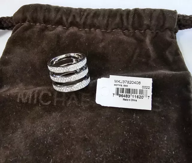 NWT Michael Kors Tri Stack Open Pave Bar Ring, Sz 6 3