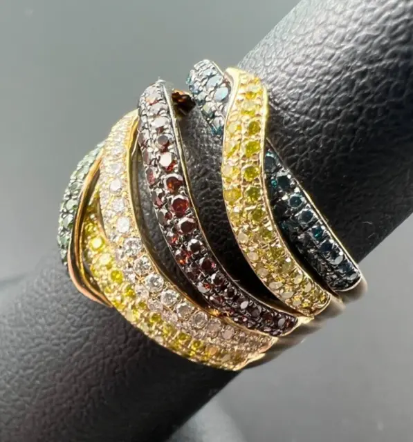 Le Vian 14K Yg Yellow Gold 1.2Tcw Exotics Multi-Color Diamond Band Ring Sz 7 2