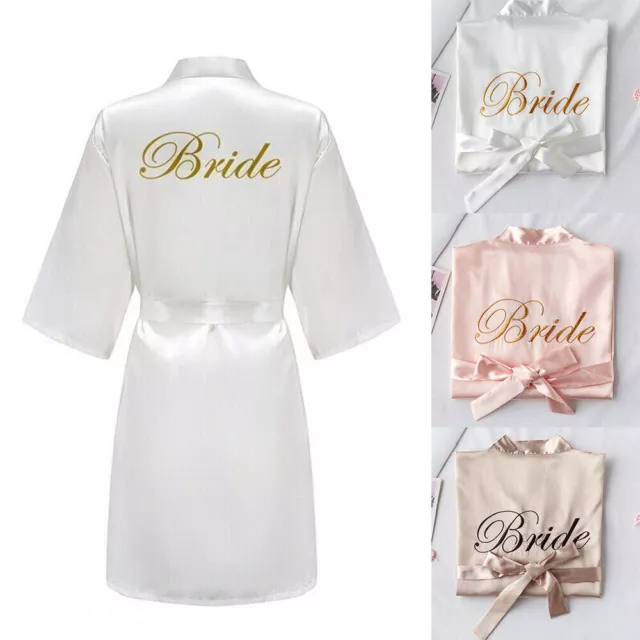 Womens Satin Robe Kimono Dressing Gown Bride Wedding Bridesmaid Bridal Robes.