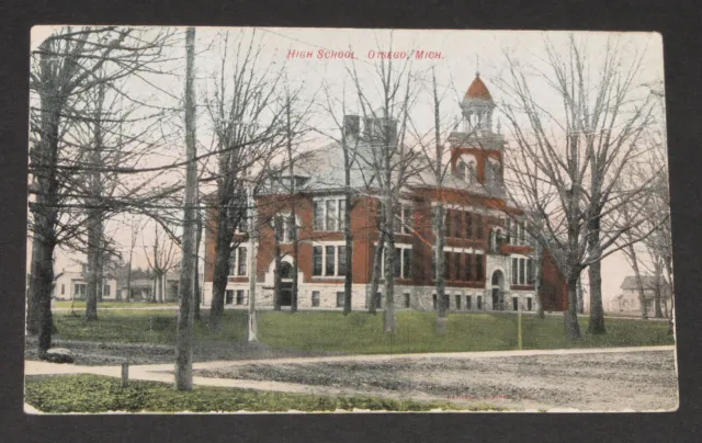 Michigan Otsego High School Building Allegan County 1908 Mich Vintage Postcard