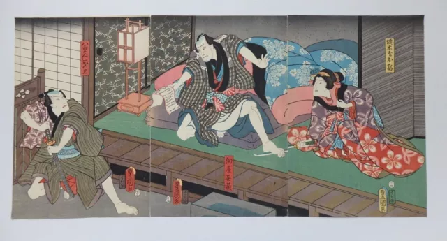 Japanischer Ukiyo-e Nishiki-e Holzschnitt 2-309 Utagawa Toyokuni 1858