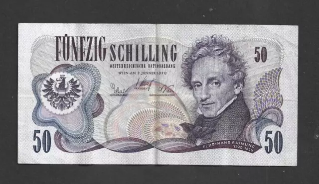 50 Schilling Very Fine  Banknote From  Austria 1970  Pick-143