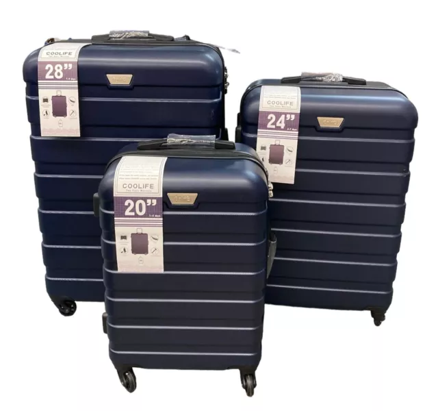 Coolife Luggage Suitcase Spinner Hardshell Lightweight TSA Lock 3 Piece Set Navy