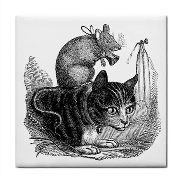 Cat Rat Vintage Black White Style Art Backsplash Decorative Ceramic Craft Tile