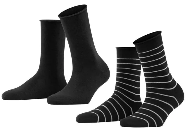 Falke Womens Happy Stripe 2 Pack Socks - Black