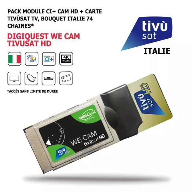 Pack Module CI+ We Cam Tivusat HD + Carte Bouquet Tv Italie Digiquest 74 chaines