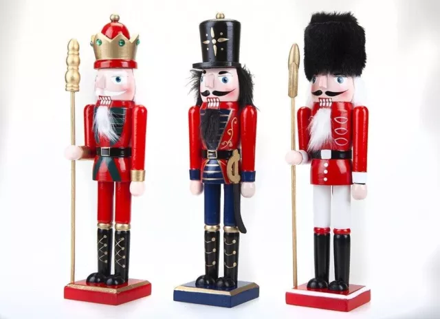 WOODEN NUTCRACKER ORNAMENT SOLDIER CHRISTMAS DECORATION 38cm TALL STANDING