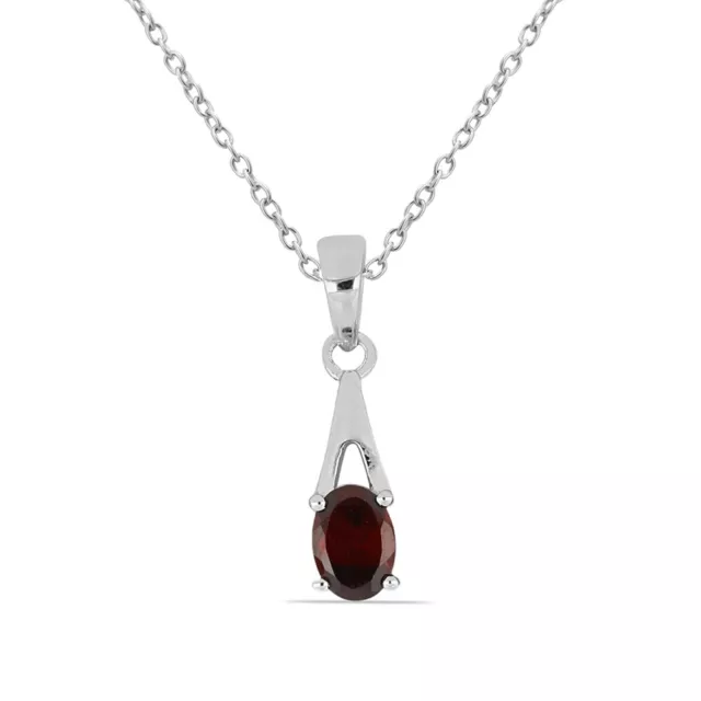 Rare 0,72 Carat Rouge Sang Pendentif Grenat 925 Argent Colllier Chaîne