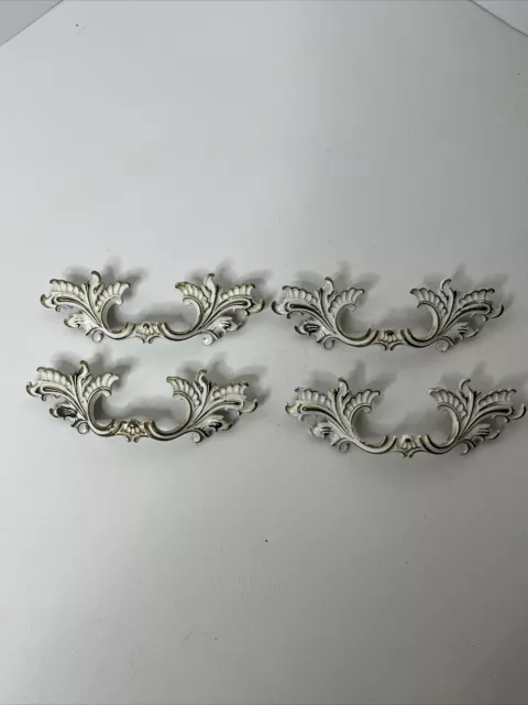 French Provincial Drawer Pulls 3" Bore Belwith Brass White Gold Set Of 4 Handles