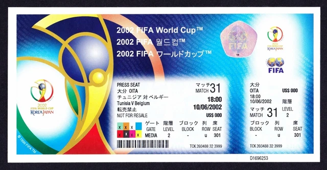 Billet Collector Tunisie Vs Belgique Coupe Du Monde 2002 #31 - Ticket De Match Football