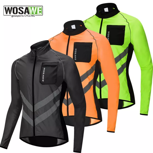 WOSAWE Men Windproof Cycling Jacket MTB Bike Ride Jersey Hi-Viz Reflective Coat