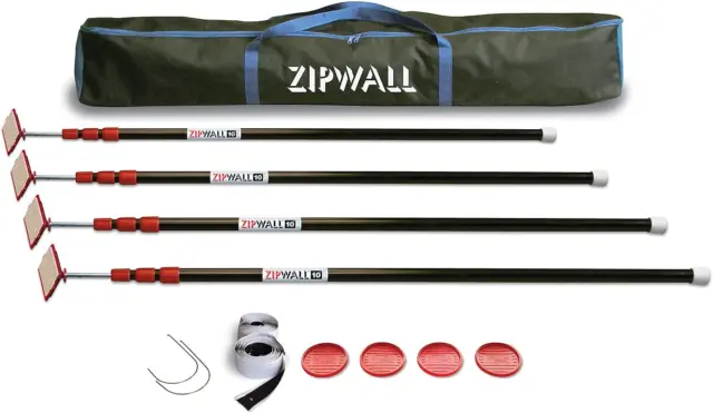 ZP4 Zippole 10 Foot Spring Barrier (Pack of 4) Loaded Poles for Dust Barriers, 4