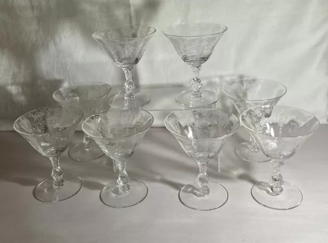 8 Cambridge Crystal Rose Point 4 7/8" 6 oz. Low Sherbets  #3121