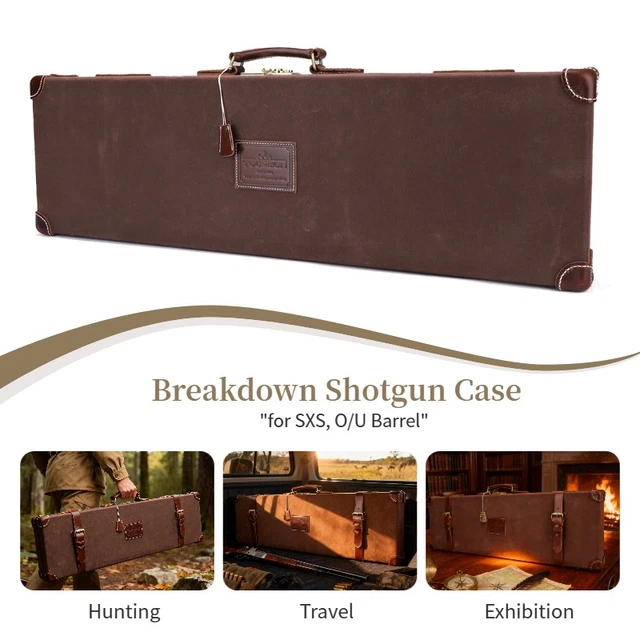 TOURBON CANVAS LEATHER Luxury Shotgun Hard Case SXS O/U Barrel Gun