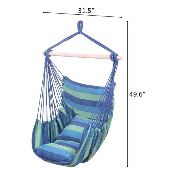 Hammock Chair Hanging Rope Swing Max 500 Lbs, 2 Cushions Included Indoor Outdoor